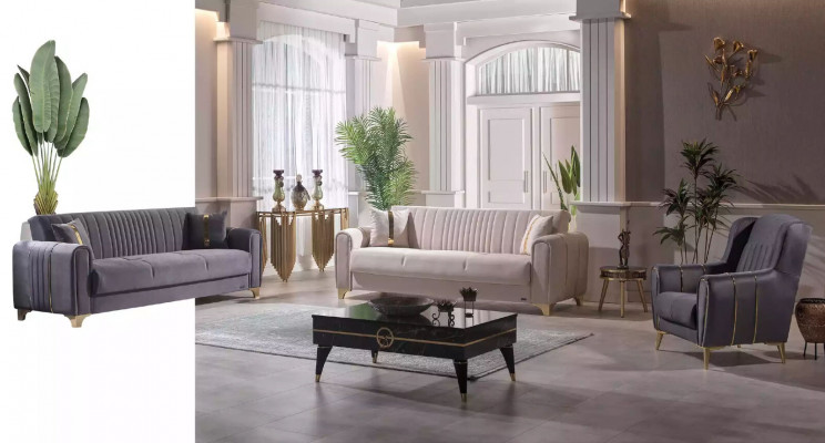 Grauer Dreisitzer Luxus 3-Sitzer Couch Polstersofas Wohnzimmer Möbel
