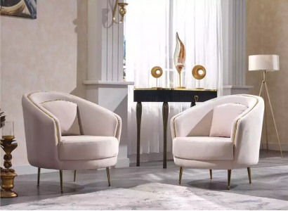Moderner Sessel Wohnzimmer Einsitzer Designer Lounge Farbe beige Holz