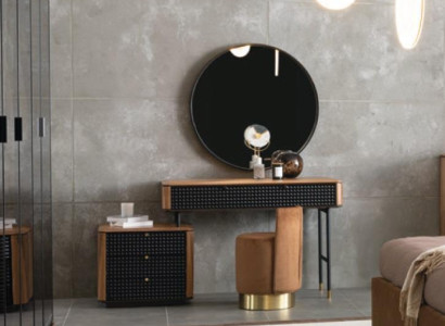 Schlafzimmer Schminktisch Spiegel Hocker Komplett Set Neu 3tlg braun