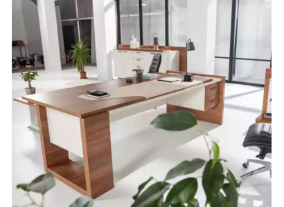 Moderner Schreibtisch Luxus Büromöbel Braun Holz Schubladen Exklusiv