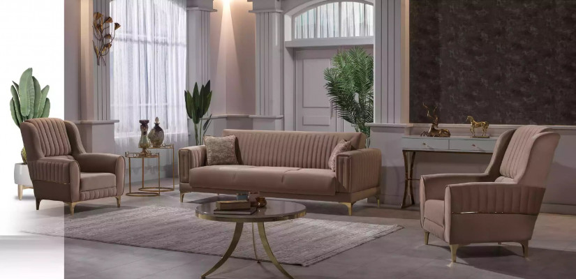 Designer Brauner Dreisitzer 3-Sitzer Sofa Wohnzimmer Polster Couchen