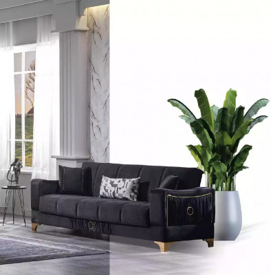Schwarzes Sofa Designer 3-Sitzer Luxus Couch Stoffsofa Relax Möbel Sofas