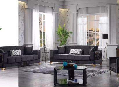 Schwarze Sofagarnitur 3+3+1 Sitzer Couchen Stoff Sitzmöbel Sessel Sofa