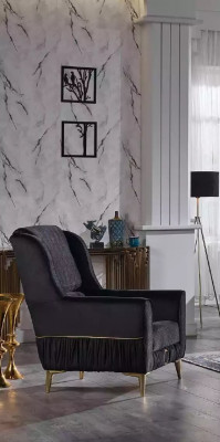 Schwarze Sofagarnitur 3+3+1 Sitzer Couchen Stoff Sitzmöbel Sessel Sofa