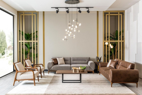 Sofagarnitur Dreisitzer Sessel Braun Polstersofa Grau Couchen Sofas