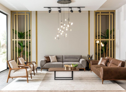 Sofagarnitur Dreisitzer Sessel Braun Polstersofa Grau Couchen Sofas