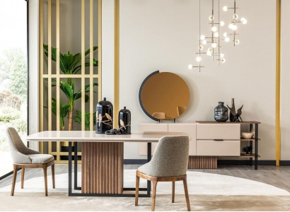 Esszimmer Essgruppe Komplette Esstisch Stühle 9tlg Beige Essecke Set