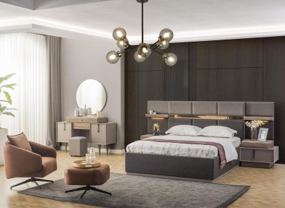 Schlafzimmer Komplette Doppelbett Bett Nachttische Konsole 6tlg Grau