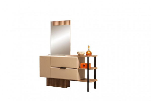 Schlafzimmer Garnitur Doppelbett Nachttische Beige Stoff 4tlg Schmink