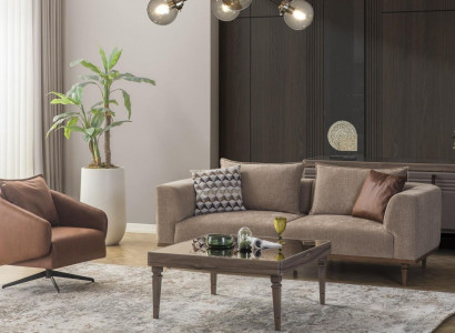 Sofagarnitur Dreisitzer Sessel Polstersofa Modern Stoffsofa Braun Set