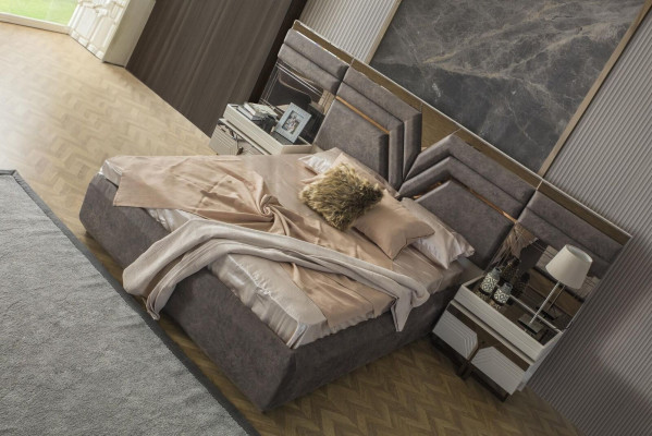 Schlafzimmer Garnitur Doppelbett Bett Nachttische Set 3tlg Grau Modern