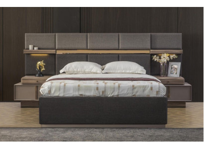 Komplette Schlafzimmer Doppelbett Set 3tlg Bett Nachttische Grau Stoff