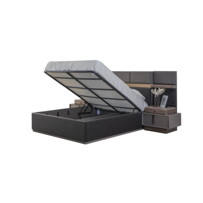 Komplette Schlafzimmer Doppelbett Set 3tlg Bett Nachttische Grau Stoff