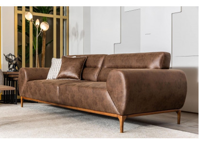 Dreisitzer Sofa 3 Sitzer Polstersofa Braun Couch Polster Kunstleder