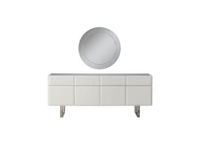 Anrichte Sideboard mit Spiegel Holzschrank Kommode Schrank Holz Weiß