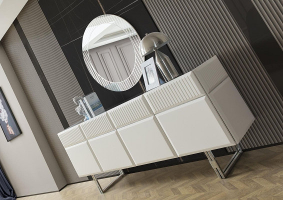 Anrichte Sideboard mit Spiegel Holzschrank Kommode Schrank Holz Weiß