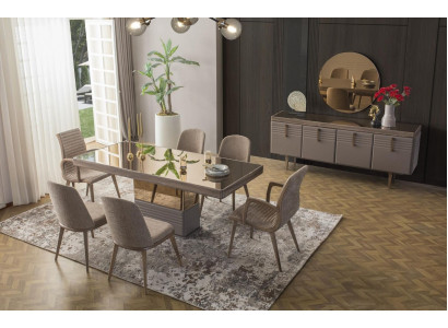 Esstisch Esszimmertisch Tisch Esszimmer Luxus Holz Beige 199 cm