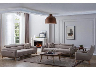 Wohnzimmer 2x Sofa Set Dreisitzer Kunstleder Modern Sessel Neu Design Couchtisch