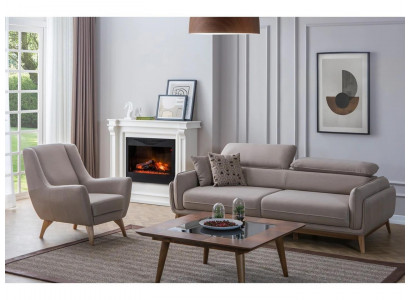 Grau Komplett Wohnzimmer Dreisitzer Sofa Modern Sessel Holz Design Couchtisch