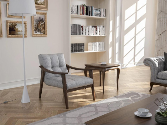 Designer Grau Sessel Textil Wohnzimmer Holz Möbel Luxus Polstermöbel Neu