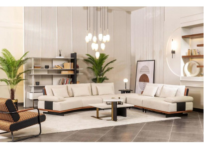 Garnitur Ecksofa L Form Sessel Stoffsofa Couchtische Polstersofa Beige