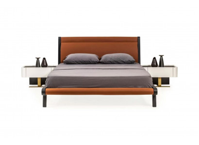 Garnitur Doppelbett Bett Schlafzimmer Nachttische 3tlg Orange Moderne
