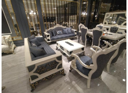 Luxuriöses Wohnzimmer Set 2x 3-Sitzer Sofas, zwei Sesseln und Couchtisch
