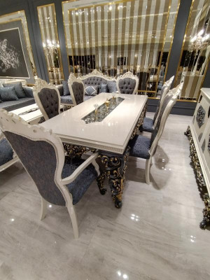 Glamouröses Esszimmer Set Esstisch + 6x Stühle + Kommod mit Spiegel 8 tlg