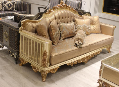 Sofagarnitur 3+3 Sitzer Wohnzimmer Set Design Sofa Gold Chesterfield Textil Neu