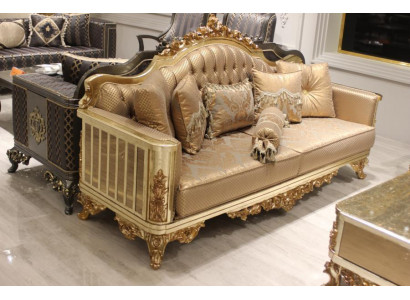 Chesterfield Sofa Set 3+1+1 Gruppe Komplett Set Sessel Sofa Gold Textil Garnitur