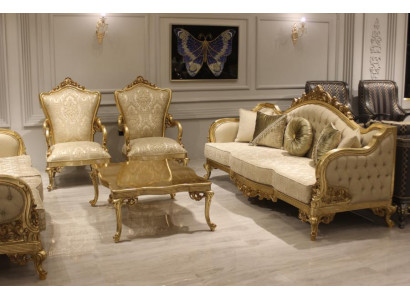 Klassische Sofagarnitur 311 Sitzer Couchgarnitur Holz Sessel Textil Komplett Neu