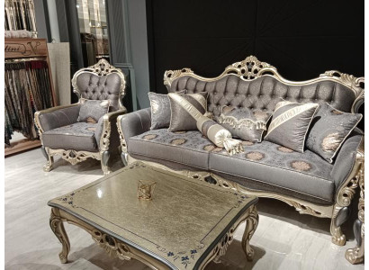 Elegantes Sofa mit Sessel Sofagarnitur Grau Relax 2tlg Wohnzimmer Möbel