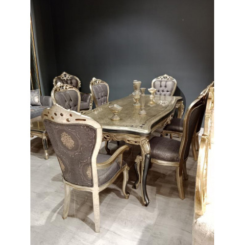 Exquisites Esszimmer Möbel luxuriösen Esstisch + 4x Tisch Stühle Gold