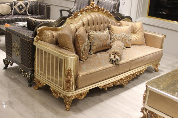 Luxus Sofa 3 Sitzer Textil Sofa Gold Design Möbel 3er Chesterfield Polster Neu