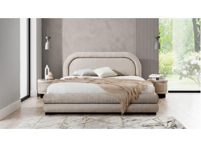 Schlafzimmer Garnitur Designer Beiges Doppelbett 2x Textil Nachttische