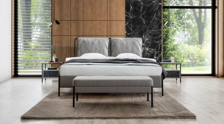 Exklusives Schlafzimmer Doppelbett Metallgestell Moderne Bank Luxus Möbel