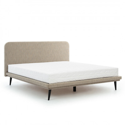 Edle Schlafzimmer Möbel Braunes Textil Bett Designer Holz 2x Nachttische