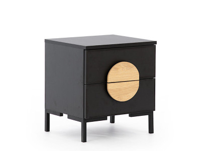 Schwarze Nachtkommode Designer Nachttisch mit 2 Schubladen Holz Möbel