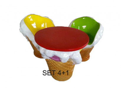 Ice Cream Möbel Tisch 4 Stühle Eisdiele Ess Garnitur Lehnstuhl Tische 5er