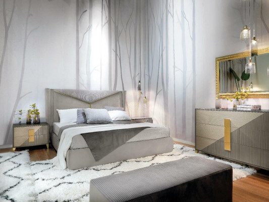 Design Luxus Schlafzimmer Set Bett 2x Nachttische Kommode Deko Garnitur