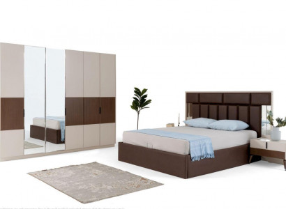 Schlafzimmer Garnitur Doppelbett Nachttische Braun 4tlg Holz Schrank