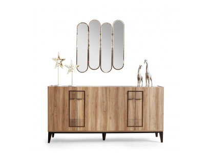 Anrichte Garnitur Spiegel Sideboard Schrank Holzschrank Holz Braun
