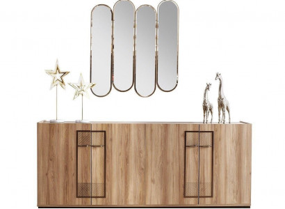 Anrichte Garnitur Spiegel Sideboard Schrank Holzschrank Holz Braun