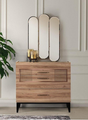 Gruppe Kommode mit Spiegel Schrank Holzschrank Braun Schlafzimmer