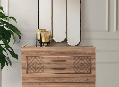 Gruppe Kommode mit Spiegel Schrank Holzschrank Braun Schlafzimmer