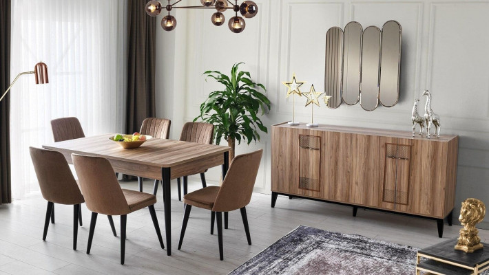 Essgruppe Garnitur Esszimmer Esstisch Stühle Holz 9tlg Braun Anrichte