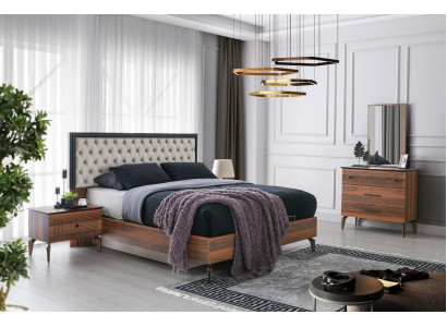 Schlafzimmer Garnitur Doppelbett Bett Nachttische Braun 5tlg Kommode