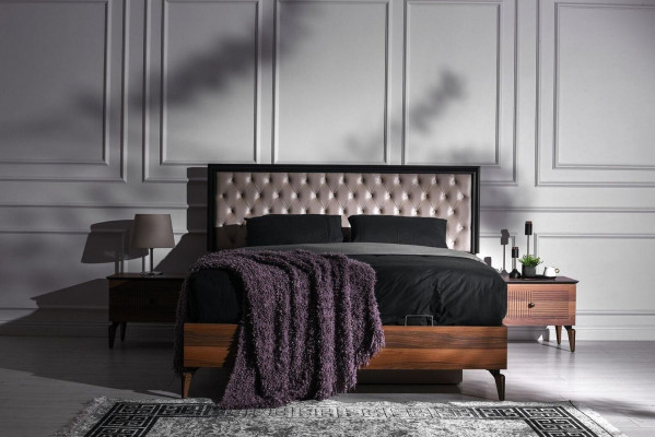 Schlafzimmer Garnitur Doppelbett Bett Nachttische Braun 5tlg Kommode