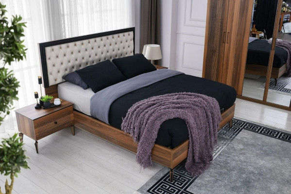 Komplette Doppelbett Bett Nachttische Braun Schlafzimmer 4tlg Schrank
