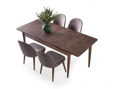 Garnitur Esszimmer Essecke Esstisch Stühle Holz 5tlg Braun Essgruppe